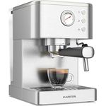 Klarstein SteelPresso Siebträgermaschine – 20-Bar, 1350 W, Edelstahl, Dampf-Funktion, Kompaktes Design, Warmhalteplatte, Silber