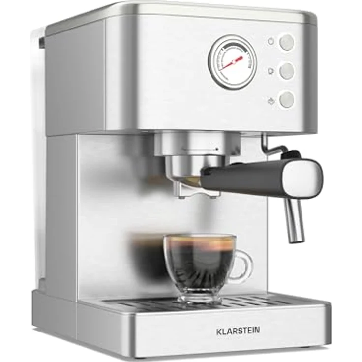 Klarstein SteelPresso Siebträgermaschine – 20-Bar, 1350 W, Edelstahl, Dampf-Funktion, Kompaktes Design, Warmhalteplatte, Silber – Bild 1