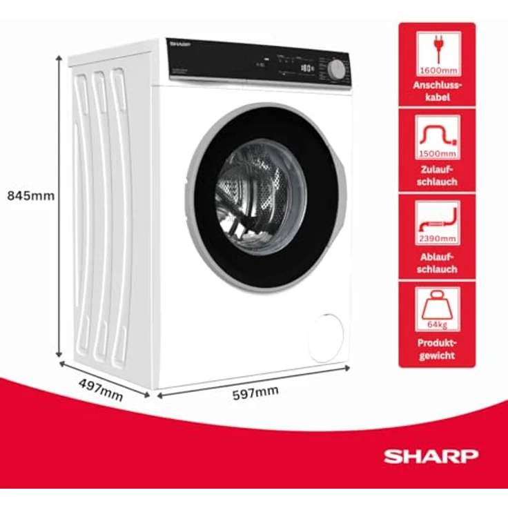 Sharp ES-NFA612BW1NA-DE Waschmaschine 6 kg, Slim 42 cm Tiefe, effiziente und zuverlässige Nutzung – Bild 3