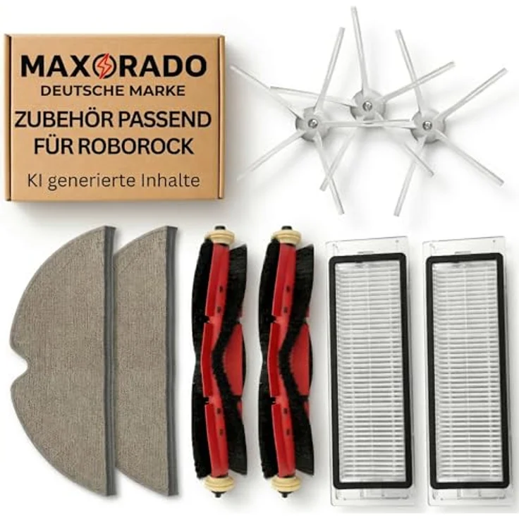 Maxorado Zubehör Set für Roborock S4 S5 MAX S6 Pure E2 E3 E4 E5 Q5 Xiaomi C1, Wartungs-Kit mit 2 Hauptbürsten, 2 Hepa-Filtern, 3 Seitenbürsten und 2 Wischtüchern – Bild 1