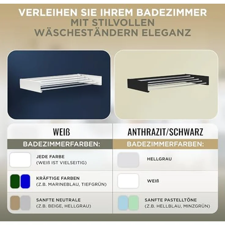 Vitapur Wandtrockengestell, klappbar und ausziehbar, Edelstahl-Aluminium, 80 x 40 cm, 4 Meter Trockenlänge, schwarz – Bild 7