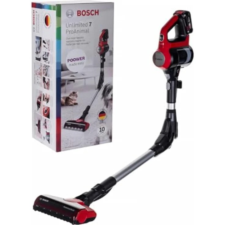Bosch BBS711Pet Handstaubsauger, 40 min Akkubetrieb, Akkuwechsel-Option, knickbares Rohr, tornadorot – Bild 2