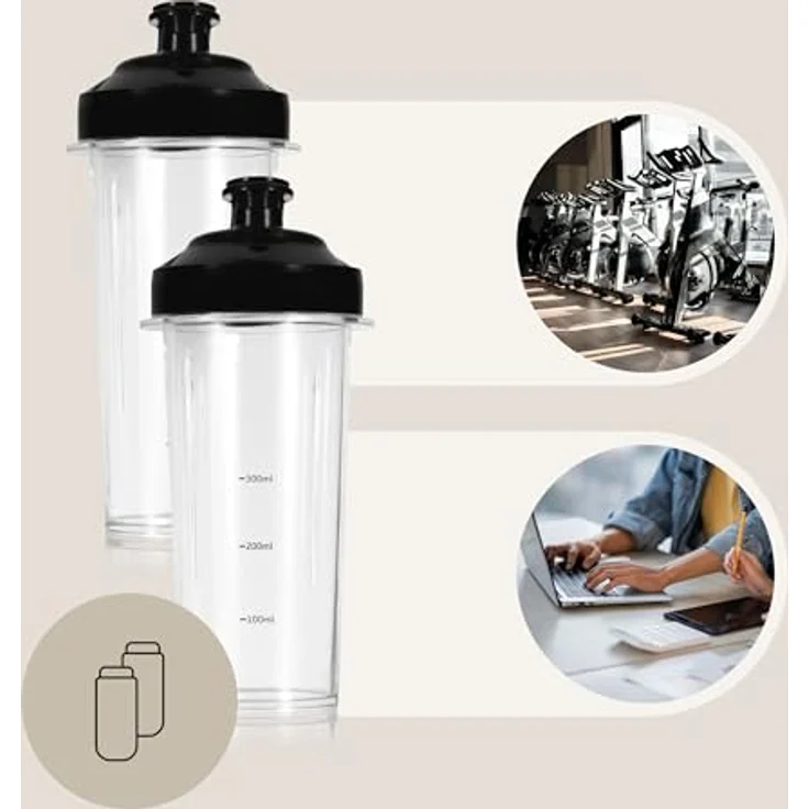 Zeegma VITAMINE FERRO Elektrischer Mixer für Cocktails und Smoothies, Magnetantriebstechnologie, 200 W, Persönlicher Mixer, Mini-Mixer, 2 austauschbare Flaschen 300 ml, 2 Geschwindigkeiten, Weiß – Bild 3