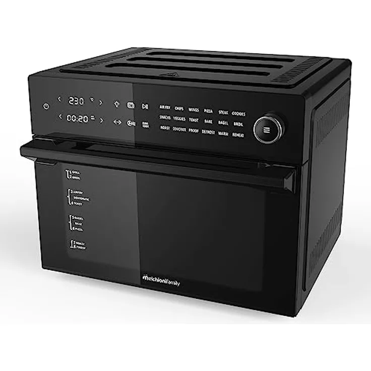 Melchioni Family Luftfritteuse Kapazität 30 Liter, Digitales Display, Dual Cook-Funktion, Air Fryer mit 18 Programmen, 30-230°, Timer 12h, Modell Benedikt, Farbe Schwarz