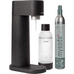 Mysoda Woody Set, Wassersprudler aus erneuerbarem Holzkomposit, 1L Quick-Lock BPA-frei Flasche, inkl. CO2-Zylinder - Schwarz