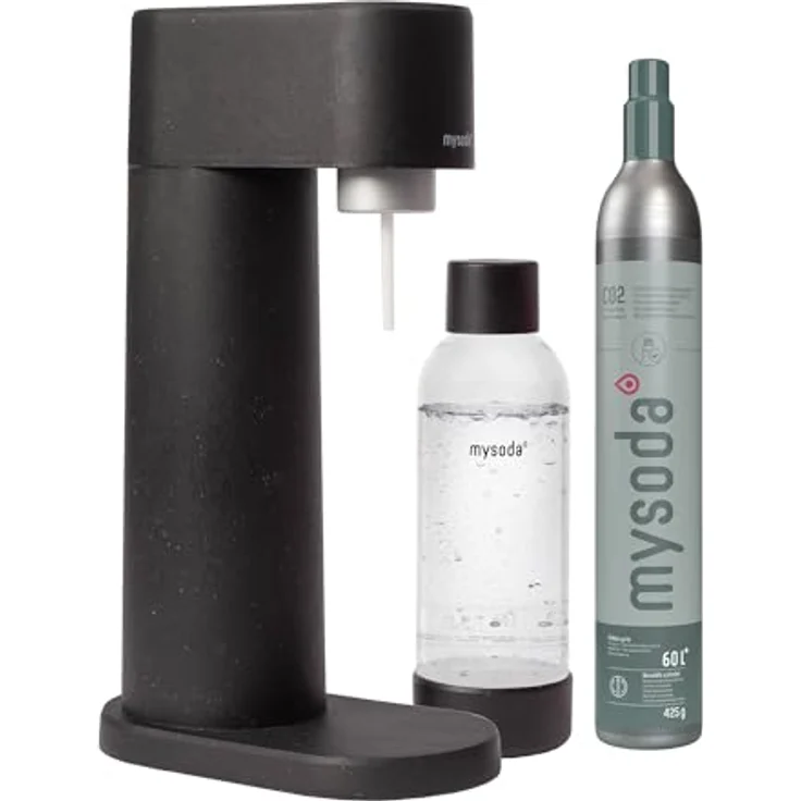 Mysoda Woody Set, Wassersprudler aus Holzkomposit, 1L Quick-Lock BPA-frei Flasche, inkl. CO2-Zylinder - Schwarz – Bild 1