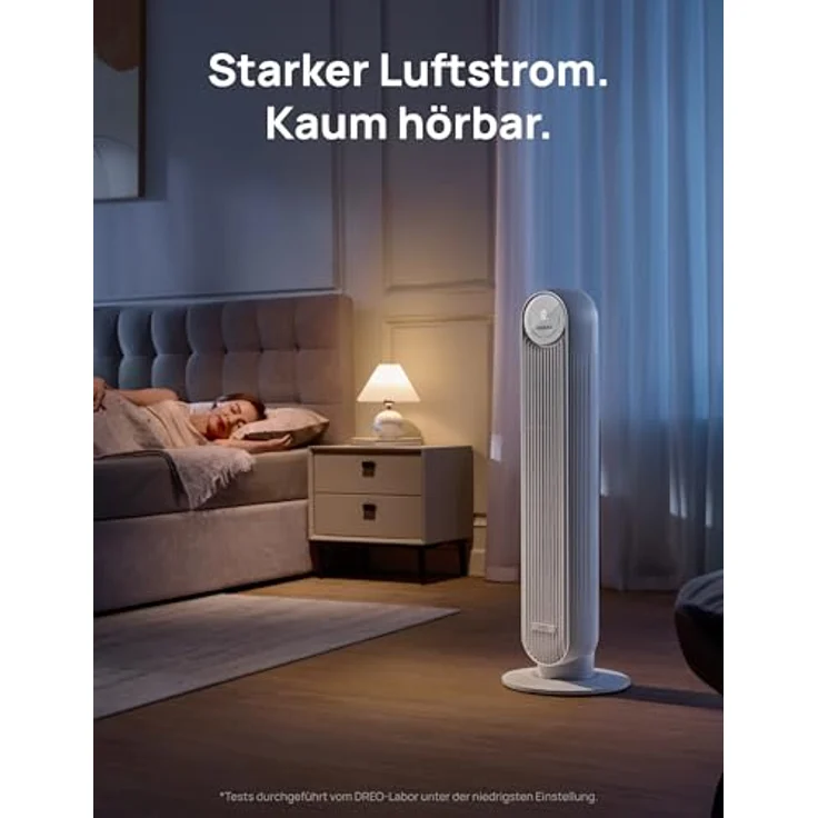 Dreo Nomad One Turmventilator, 20dB leise, 10m Wurfweite, 4 Geschwindigkeitsstufen, 4 Modi, 90° Oszillation, Fernbedienung, Weiß – Bild 4