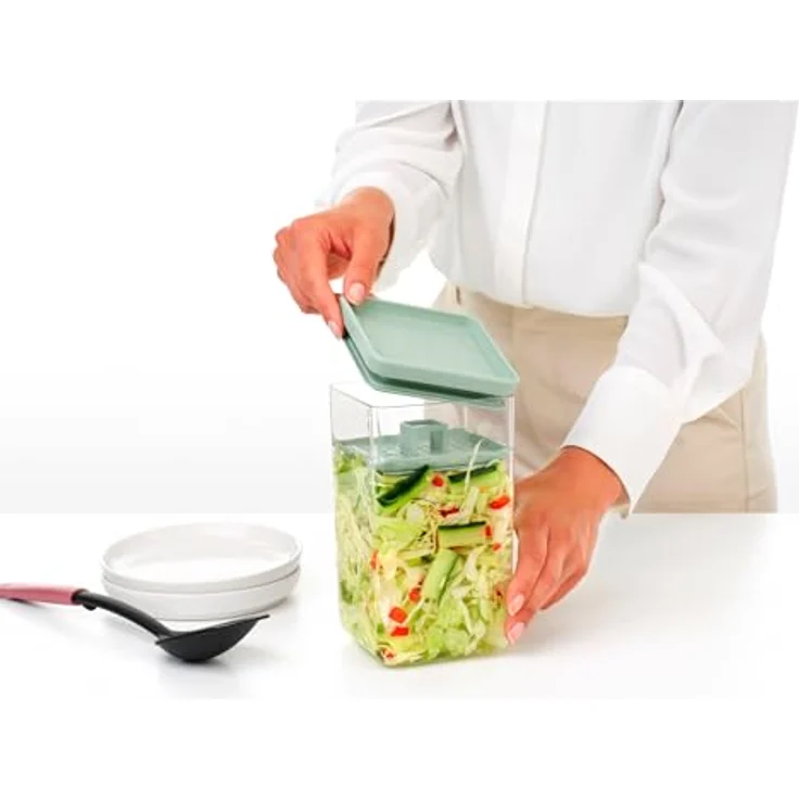 Brabantia 145483, Vorratsdose für Gemüse, 1,6 l, Kunststoff, Grün/Transparent, 110 mm x 110 mm – Bild 4