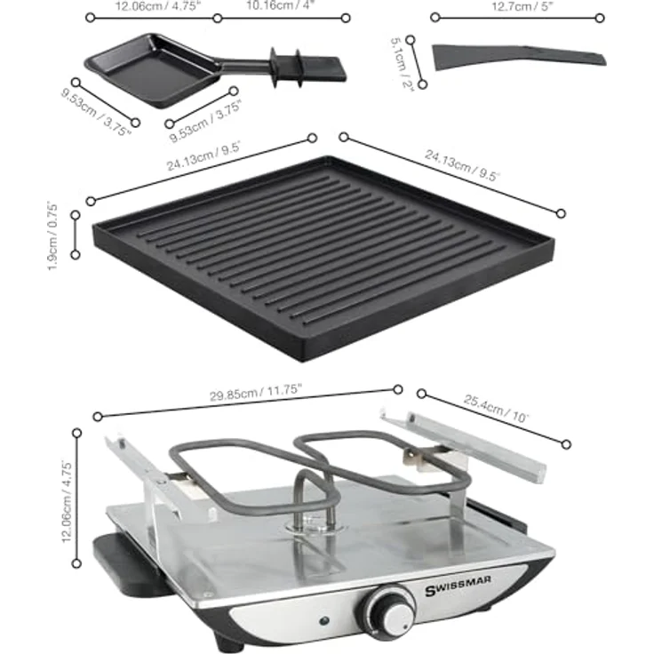 Swissmar Genfer Raclette-Grill, Racletteofen für 4 Personen mit reversibler Gusseisen-Grillplatte, Silber – Bild 4