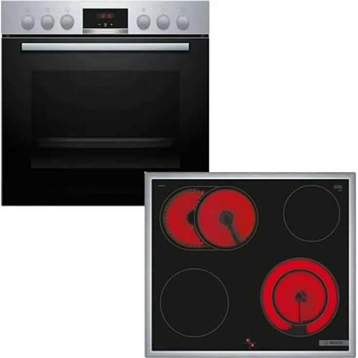 Bosch Einbauherd-Set HND411LR63, 60 cm, mit 3D-Heißluft, Elektro-Kochfeld mit Bräterzone, Edelstahl, Made in Germany