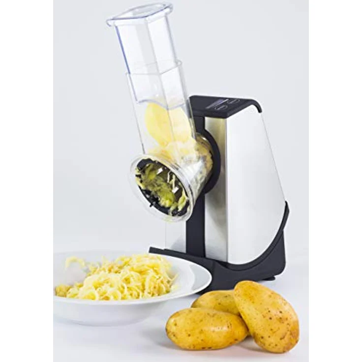 CASO CR4 Elektrische Design-Multireibe, 4 Acid-Etched Einsätze: Scheiben, große & kleine Julienne, Raspeleinsatz, 200 Watt, Touch- Bedienfeld, ideale Gemüseraspel für z.B. Salate – Bild 4