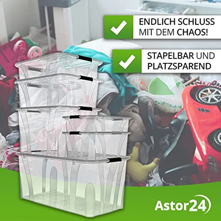 astor24 PREMIUM 3er XXL Set Aufbewahrungsbox transparent Organizer mit Deckel stapelbar. Ideal für Büro, Kinderzimmer, Küche & Werkstatt (3er Set 7 Liter) - Preisvergleich – Bild 5
