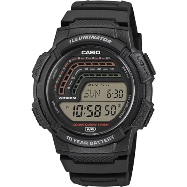 Casio Herren Digital Quarz Armbanduhr Casio Collection, multifunktionale Sportuhr mit schwarzem Gehäuse und Kunststoffarmband, wasserdicht bis 10 bar, 44 mm Gehäusedurchmesser – Bild 1