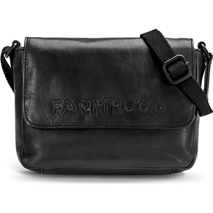 Farmhood Umhängetasche Memphis, Leder mit Reißverschlussfach und Steckfach, Schwarz