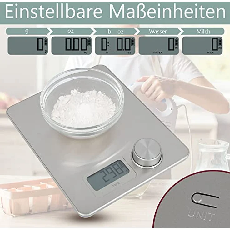 ProfiCook® Küchenwaage ohne Batterien | Küchenwaage digital mit kinetischer Energie | Waage mit Messbereich von 1g - 5kg und großem Display | mit Tara-Funktion und versch. Messeinheiten – PC-KW 1263 – Bild 5