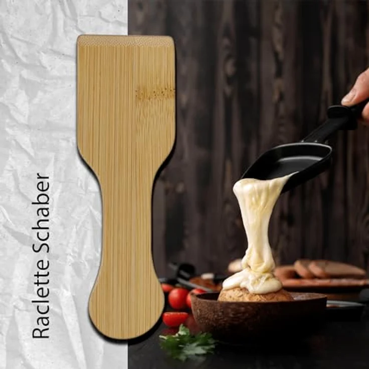 hausleben 8er Set Raclette-Schaber, Bambus Holzschaber 13 x 4 cm, kratzfrei und hitzebeständig für beschichtete Pfännchen – Bild 2