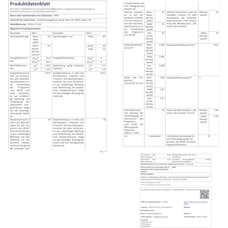 PKM Waschtrockner WT8+5-TC-AD, Fassungsvermögen 12 kg, 12 kg, Weiß, Energieeffizienzklasse A für Waschen und D für Waschen & Trocknen – Bild 6