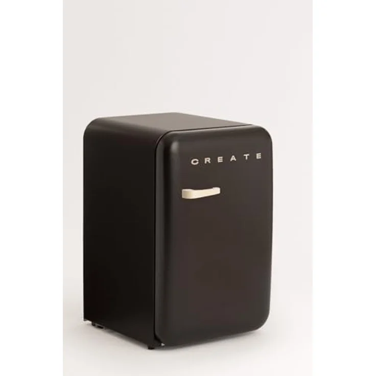 CREATE Retro Fridge 83.5, Kühlschrank im Vintage-Stil mit 92L Volumen, Schwarz mit Sand-Griff, 2 Ablagen, Temperaturregler, Flaschenhalter, 56x54x84cm – Bild 2