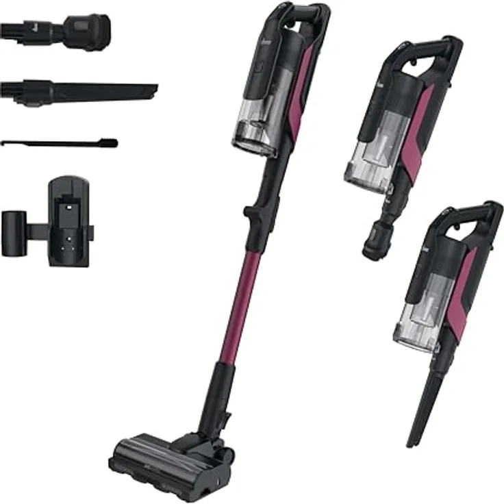 Hoover HF610HX 011, Beutelloser Stabstaubsauger in Magenta mit 0,7 l Behälter und EPA-Filter