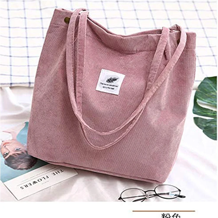 Funtlend Umhängetasche Damen Cord Tasche, Pink, vielseitiger Shopper mit Innentasche für Uni, Arbeit und Freizeit – Bild 3