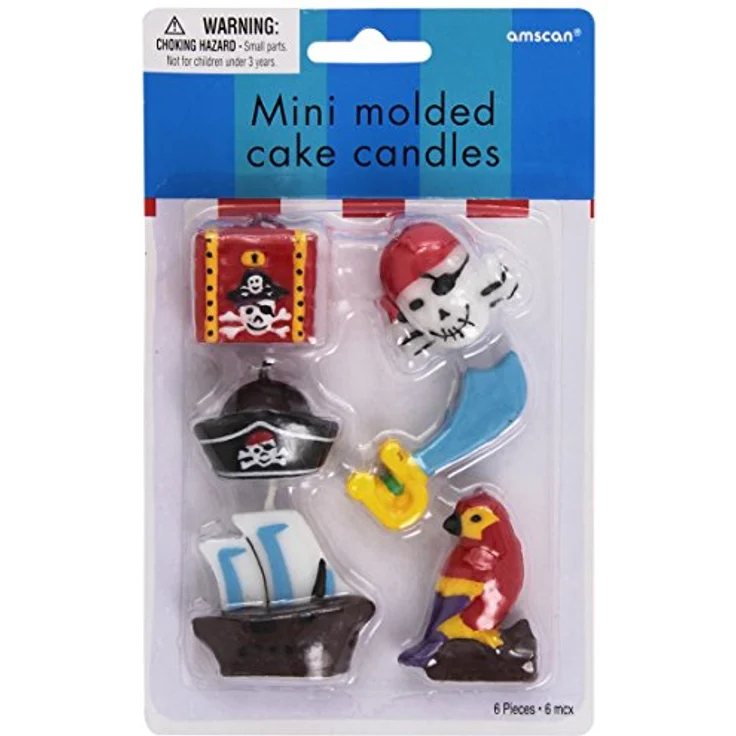 Amscan 179877 - Mini-Kerzen Pirat, 6 Stück, Größe 3,2 cm, verschiedene Motive, Kinder-Geburtstag, Kuchen, Torte, Dekoration, Motto-Party
