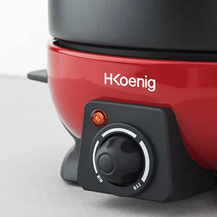 H.Koenig ALP1800 elektrisches Fondue Set - 6 Personen - 6 Fonduegabeln - Temperatur 25°C bis 190°C - 2 L - Antihaftbeschichtung - 800 W - rot-schwarz – Bild 4