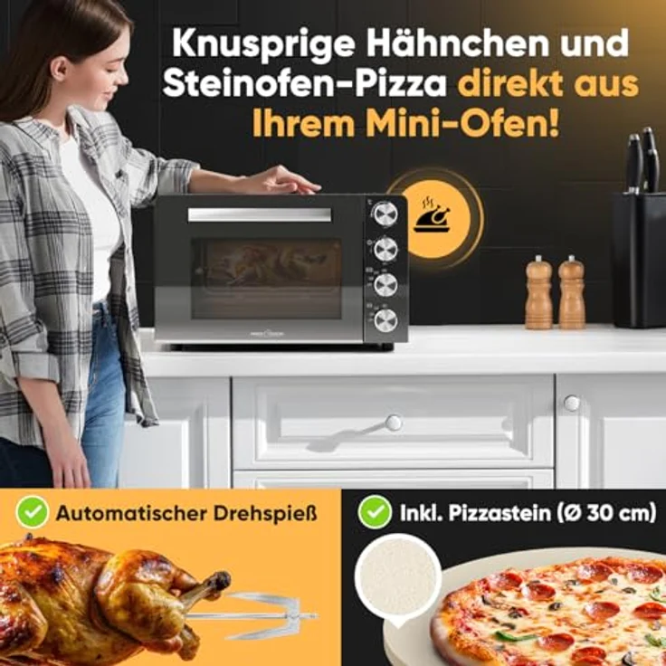 ProfiCook® Minibackofen 30L | Umluft + Ober-/Unterhitze | Drehspieß, Pizzastein, Timer | 1500W | PC MBG 1277 – Bild 2