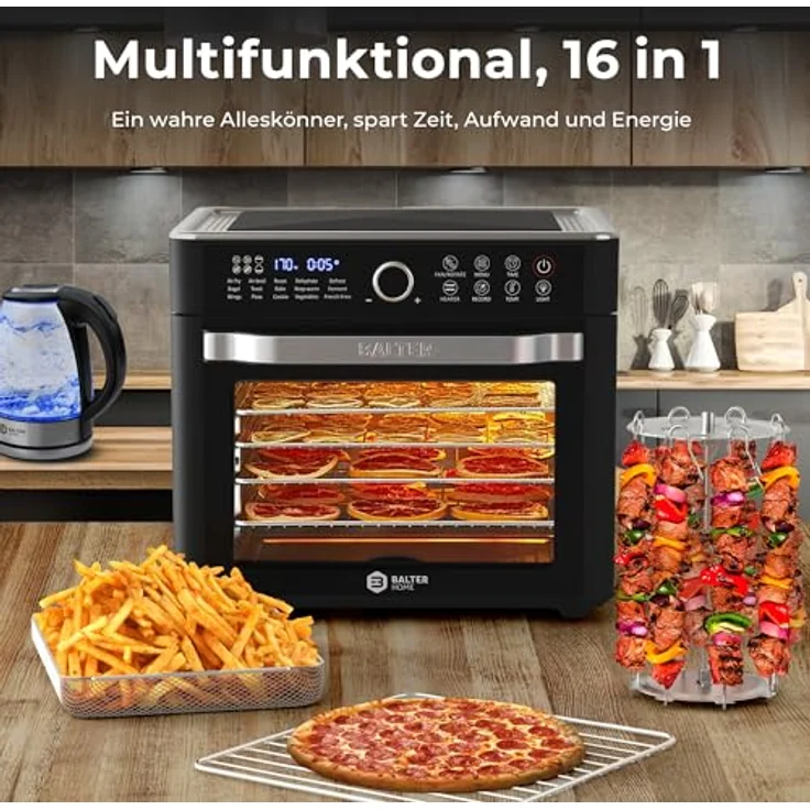 Balter Heißluftfritteuse XXL 22L Airfryer, 200 Programme, 40°-230°, Dörrautomat, 16 in 1 heissluftfritteuse, friteuse ohne Öl, Minibackofen, Rezeptbuch, 1800W – Bild 3