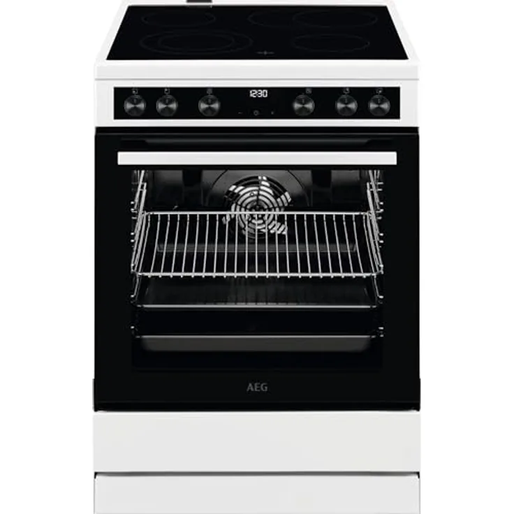AEG CCB644OCBW 60 cm Standherd mit Glaskeramik-Kochfeld/Bräterzone/Mehrkreiskochzone/Versenkknebel/Touch-Bedienung/Grillfunktion/Display mit Uhr/A, weiß