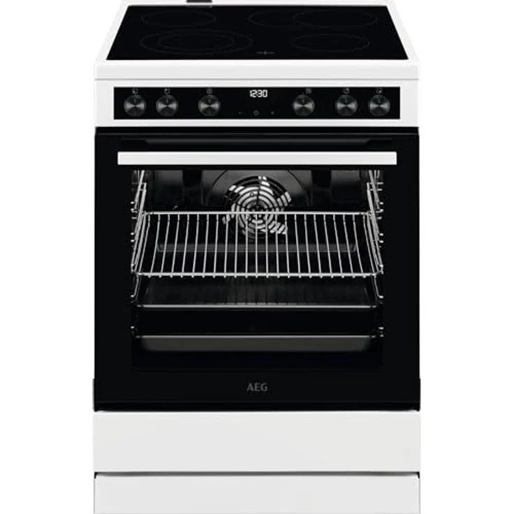 AEG CCB644OCBW 60 cm Standherd mit Glaskeramik-Kochfeld/Bräterzone/Mehrkreiskochzone/Versenkknebel/Touch-Bedienung/Grillfunktion/Display mit Uhr/A, weiß – Bild 1