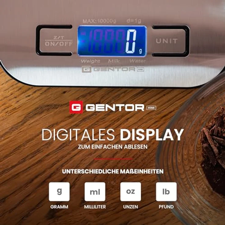 Digitale Küchenwaage 10kg – Hochpräzise Messung bis zu 1g, Tare-Funktion, Digital-Waage Briefwaage mit großem LCD Display aus Edelstahl-Oberfläche, Kochen Backen für die Küche oder Babynahrung Zubehör – Bild 3