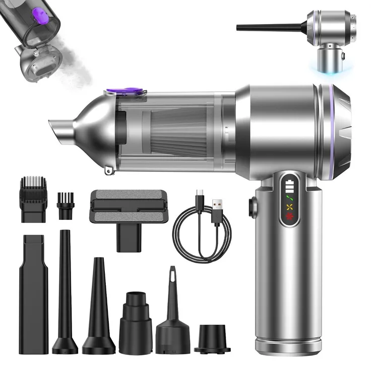 INF Autostaubsauger 2in1, bürstenloser Handstaubsauger mit 6000mAh Akku und hoher Saugkraft, Silber