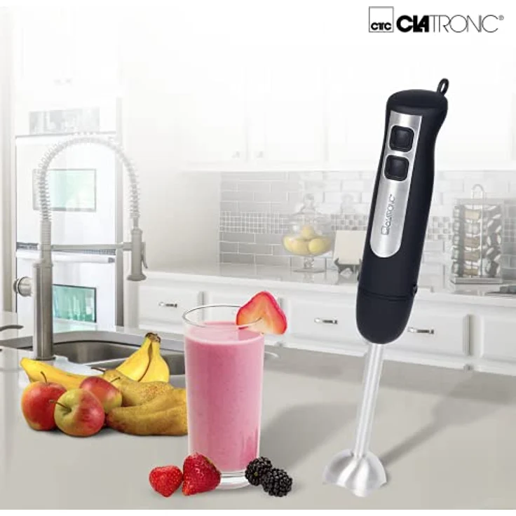 Clatronic SM 3739 Stabmixer mit ergonomisch geformtem Griff, kraftvoller 800 Watt-Motor, Abnehmbarer Edelstahlmixstab, Aufhängeöse, silber-schwarz – Bild 6