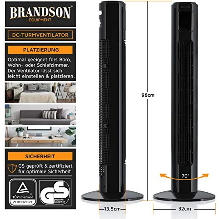 Brandson - ECO Turmventilator Silent mit DC-Motor - Testsieger 2023-12 Geschwindigkeiten - Ventilator Standventilator - Timer - inkl. Fernbedienung – sehr leise - energiesparend – Bild 2