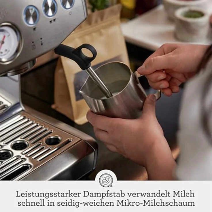 Sage The Barista Express Impress, Siebträgermaschine mit integriertem Mahlwerk, 15-Bar-Pumpendruck, Milchsystem, Weiss-Schwarz – Bild 7