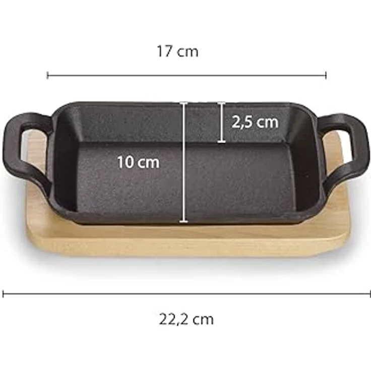 ECHTWERK Auflaufform, Gusseisen, Mini-Auflaufform mit Servierbrett, für Backöfen, Grill, BBQ – Bild 3