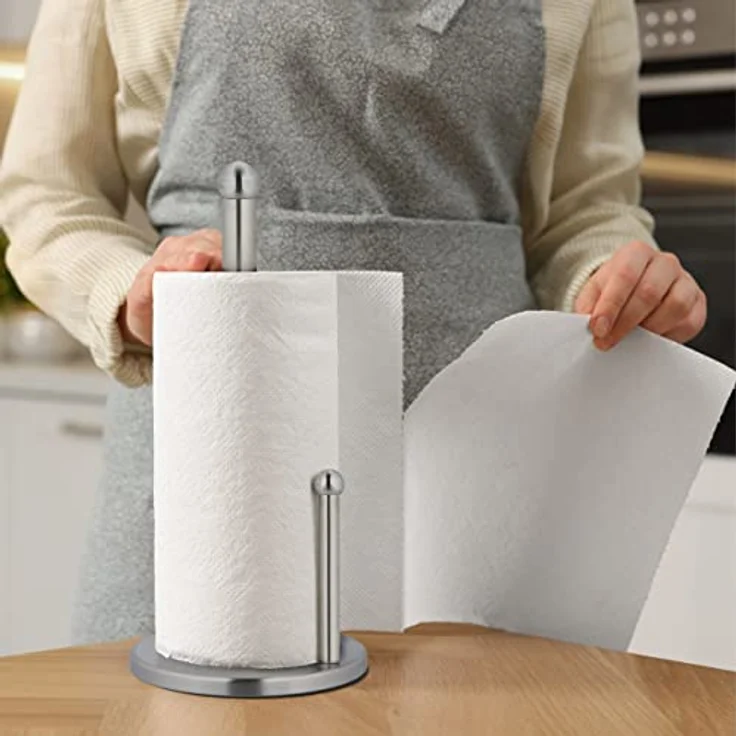 relaxdays Küchenrollenhalter aus Edelstahl, freistehender Küchenpapierständer mit Abrollstop, Silber – Bild 3
