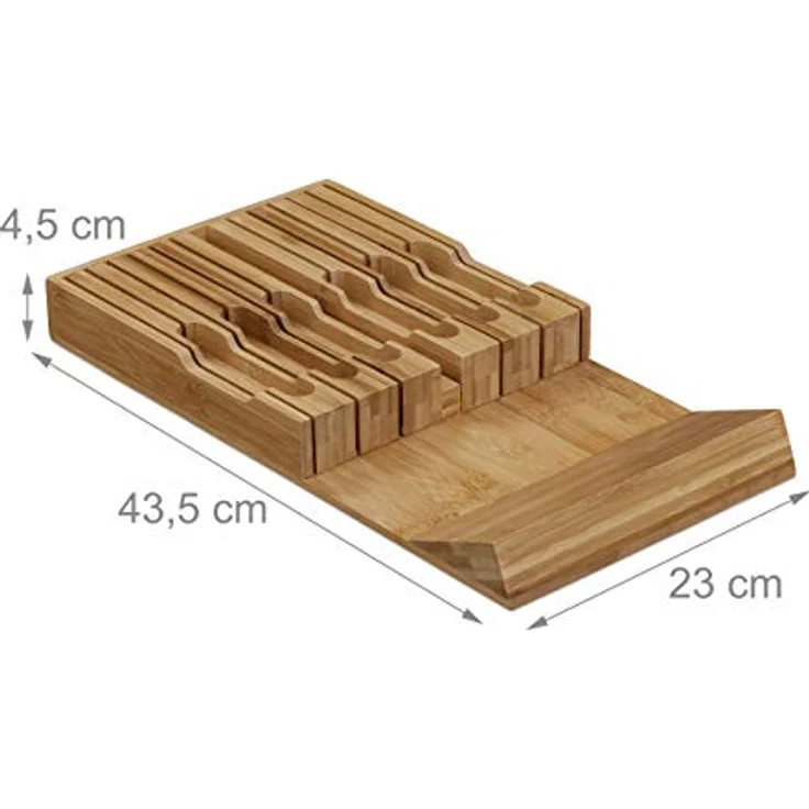 Relaxdays Messerhalter Schublade, für 12 Messer & Wetzstahl, Bambus Messerblock liegend, HBT: 4, 5 x 43, 5 x 23 cm, natur – Bild 4