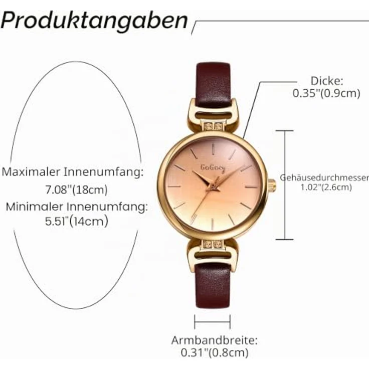 JewelryWe Analog Quarz Armbanduhr für Damen, klassisches Design mit braunem Lederarmband, wasserdicht, elegante Casual Uhr für Frauen und Mädchen – Bild 5