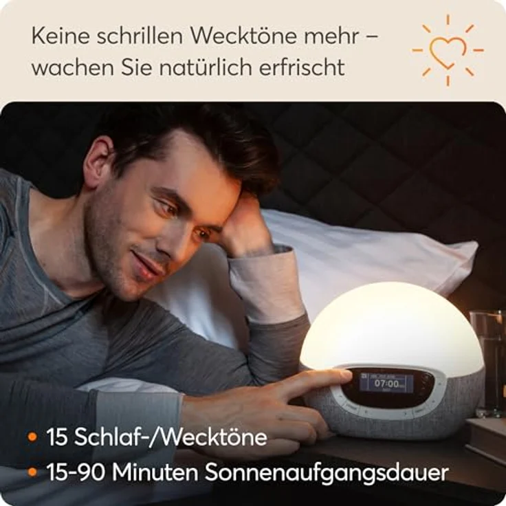 Lumie Bodyclock Shine 300 - Lichtwecker mit Radio, 15 Klängen und Einschlafsonnenuntergang, Weiß – Bild 4