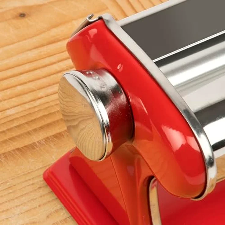 Girmi IM92 Nudelmaschine, Edelstahlgehäuse, 7 Teigstärken, 3 Pastaformen, Aluminiumwalzen, rot – Bild 5