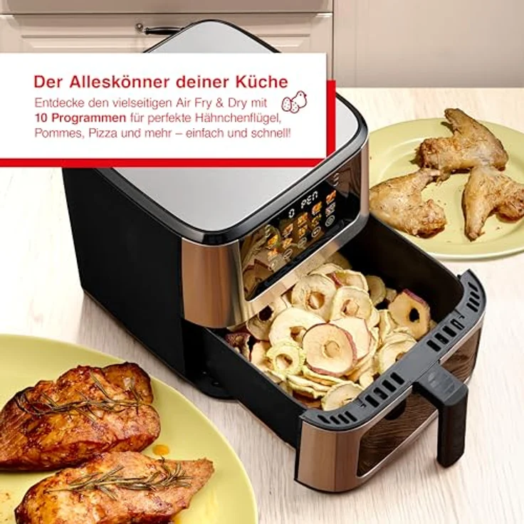 Solis Air Fry and Dry XL (Typ 8200), Heißluftfritteuse mit 7,5 Litern, 10 Automatikprogrammen und schwarzem Griff – Bild 2