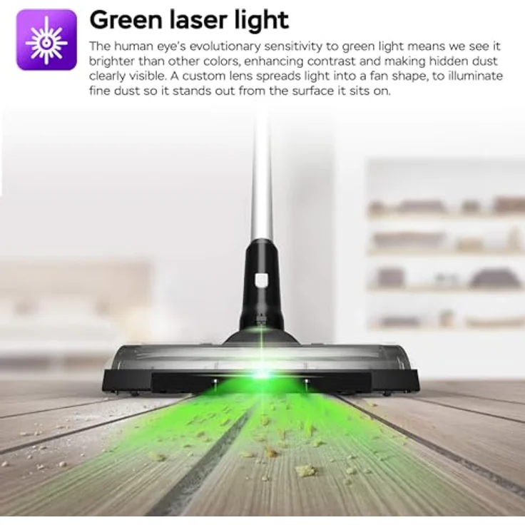 TurboTronic 15 kPa Stabstaubsauger, kabelloser 2-in-1 Handstaubsauger mit grünem Laserlicht und 120W Saugkraft, leicht und beutellos – Bild 3