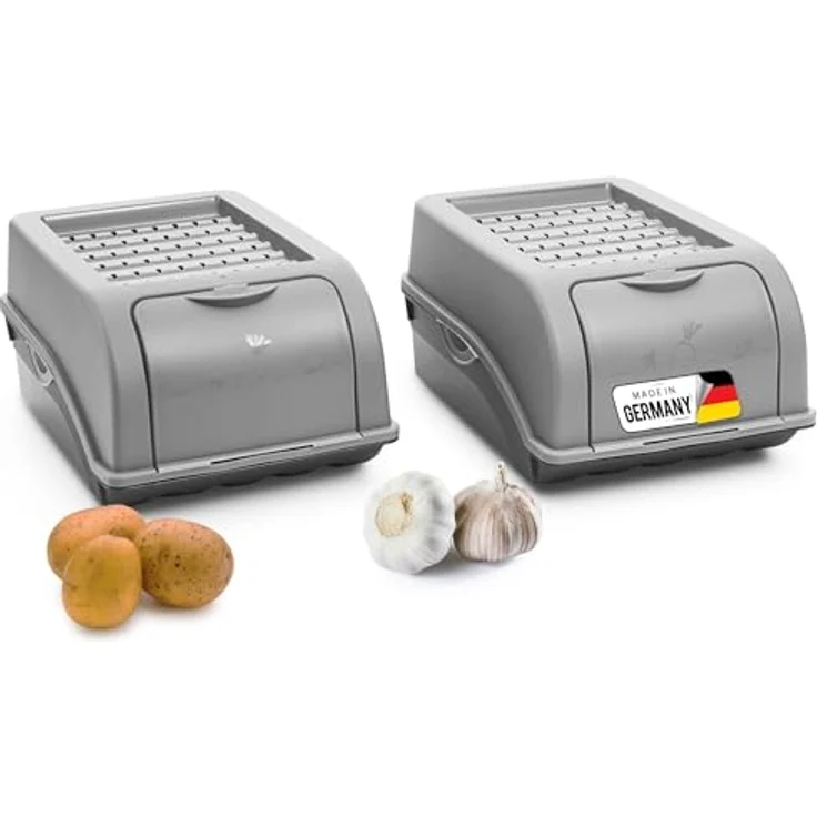Novaliv Gemüseboxen Kartoffelboxen Vorratsbehälter 3,5l bis 9l (Grau, 2X 3,5l) - Universell einsetzbar, platzsparend nestbar, luftdurchlässig – Bild 2