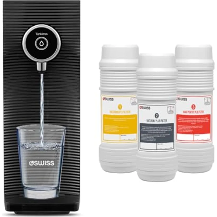 4Swiss Filtersystem für Hauswasser, 5-stufiges Trinkwasserfiltersystem mit 3 Kartuschen und 4 Wasserdosiermodi (Schwarz) – Bild 2