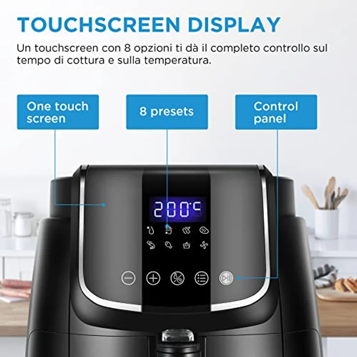 Midea Luftfritteuse 3,5 Liter, Air Fryer ohne Öl 1500 W, 8 voreingestellte Funktionen, Schnellluft-Technologie, 81 PDF-Rezepte, Shake Reminder, Timer 60 Min, Smart-Temperaturregelung, Schwarz – Bild 4