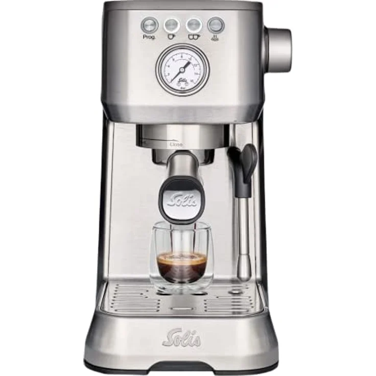 Solis Espressomaschine Siebträger Barista Perfetta Plus 1170 V2 - Siebträgermaschine - Manometer - Dampf-/Heißwasserdüse - Temperaturregler - 54 mm Siebträger - Doppelauslauf - Silber – Bild 1