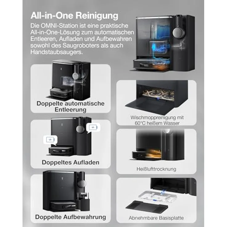ECOVACS DEEBOT X2 Combo Saugroboter mit Wischfunktion 8700Pa mit Handstaubsauger, doppelte automatische Leerung, 15mm Mopp-Hebesystem, selbstreinigender Roboterstaubsauger, Heißwasser-Moppreinigung – Bild 3