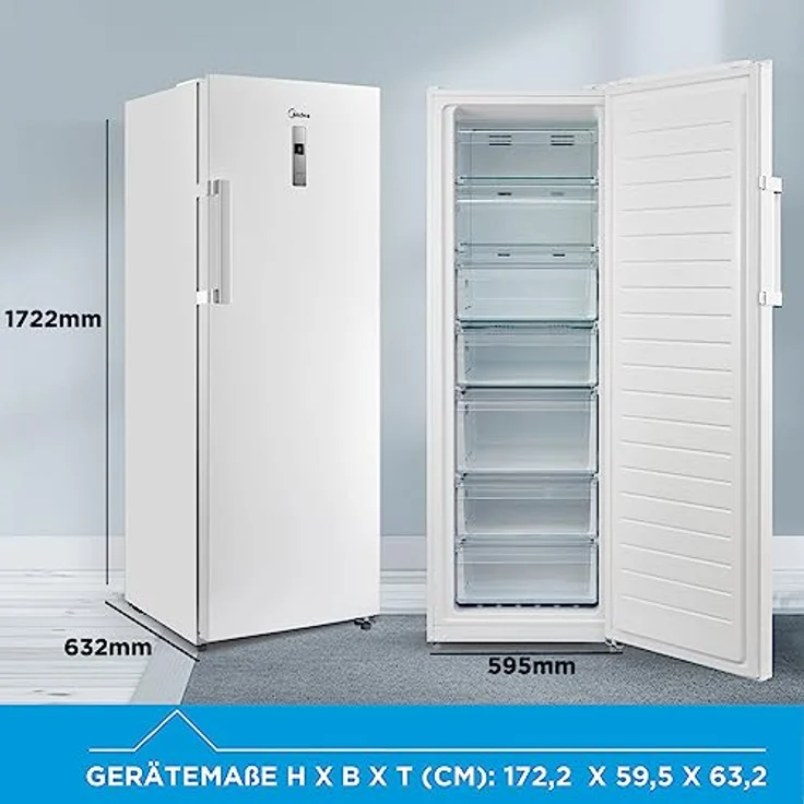 Midea MDRU333FZE01 Gefrierschrank/Kühlschrank/238L/172,2 cm hoch/NoFrost/Flexible Kühl- und Gefrierfunktion/Superkühl/Große Fächer/Zero Clearance/Easy Open Handgriff/Wechselbarer Türanschlag/Weiß – Bild 2