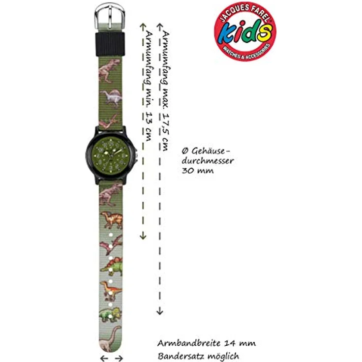 JACQUES FAREL Jungenuhr Jugend Armbanduhr Quarz Stoffband Grün Oliv Dino KSB 989 – Bild 4